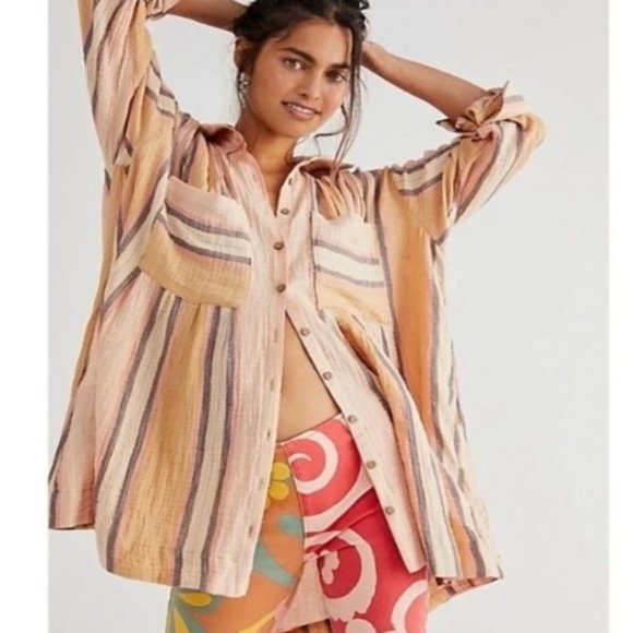 Free People Dresses & Skirts - ✨SALE✨Free People Voyager Striped Shirt Dress/Button Up Tunic